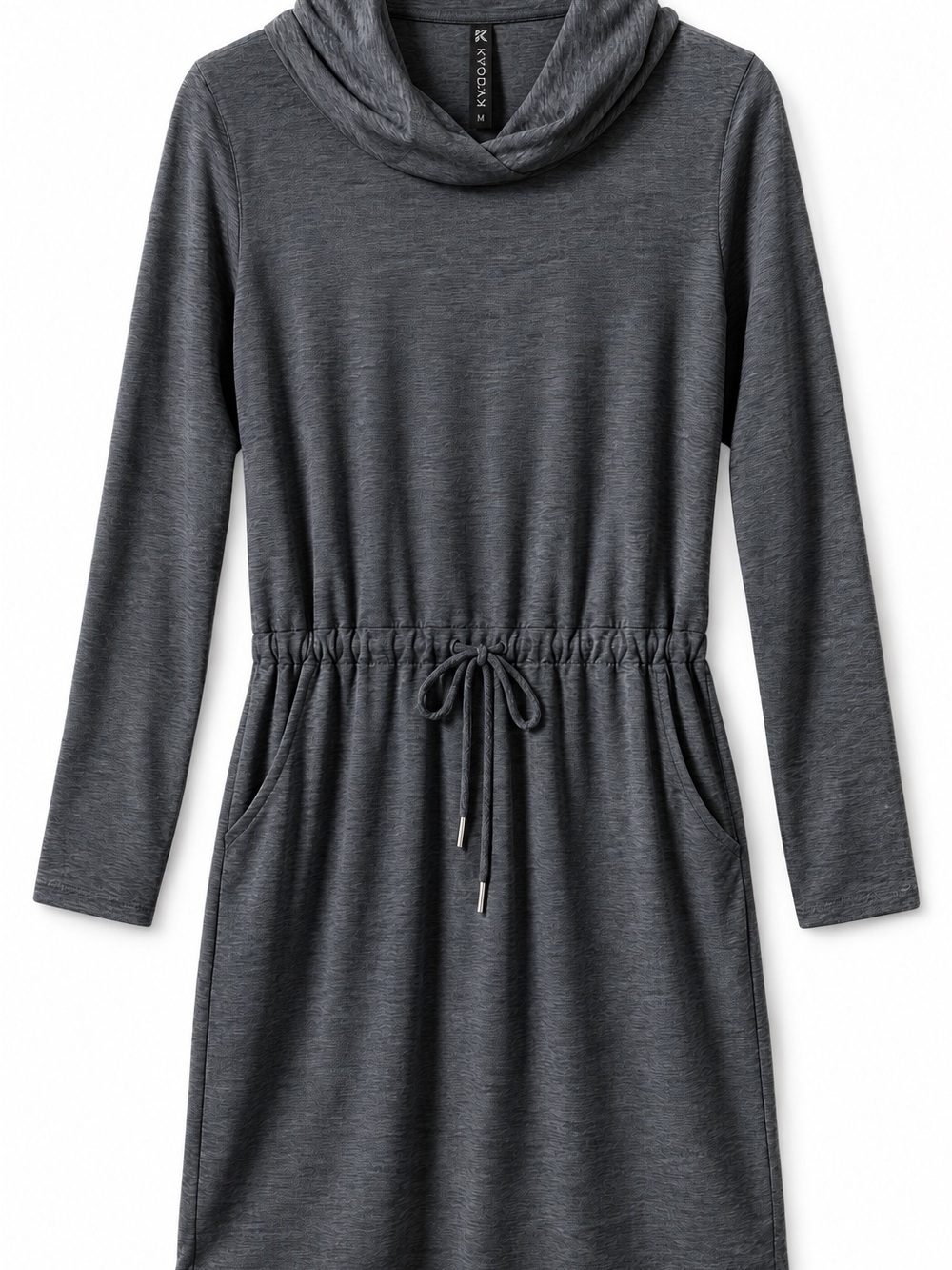 Kyodan Charcoal Drawstring-Waist Long-Sleeve Dress